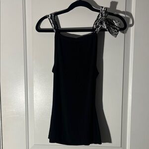 Suzy Shier Black Camisole with Patterned Straps